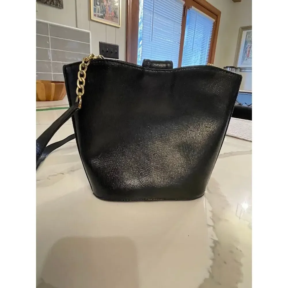 VTG Arnold Scaasi Embossed Leather Crossbody Bag Gold Metal Bows Made In Italy